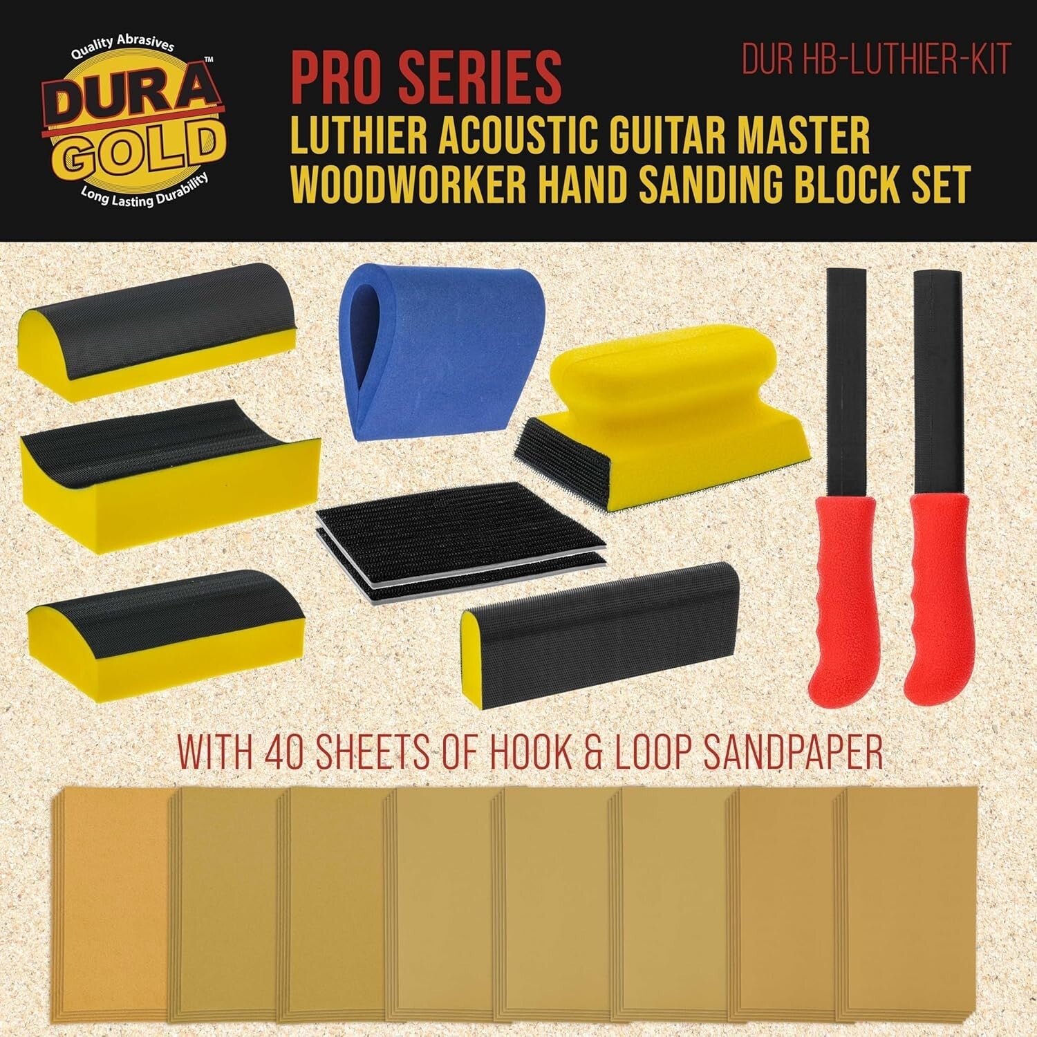 10-Piece Sanding Block Set with 40 Hook & Loop Sandpaper for Woodworking