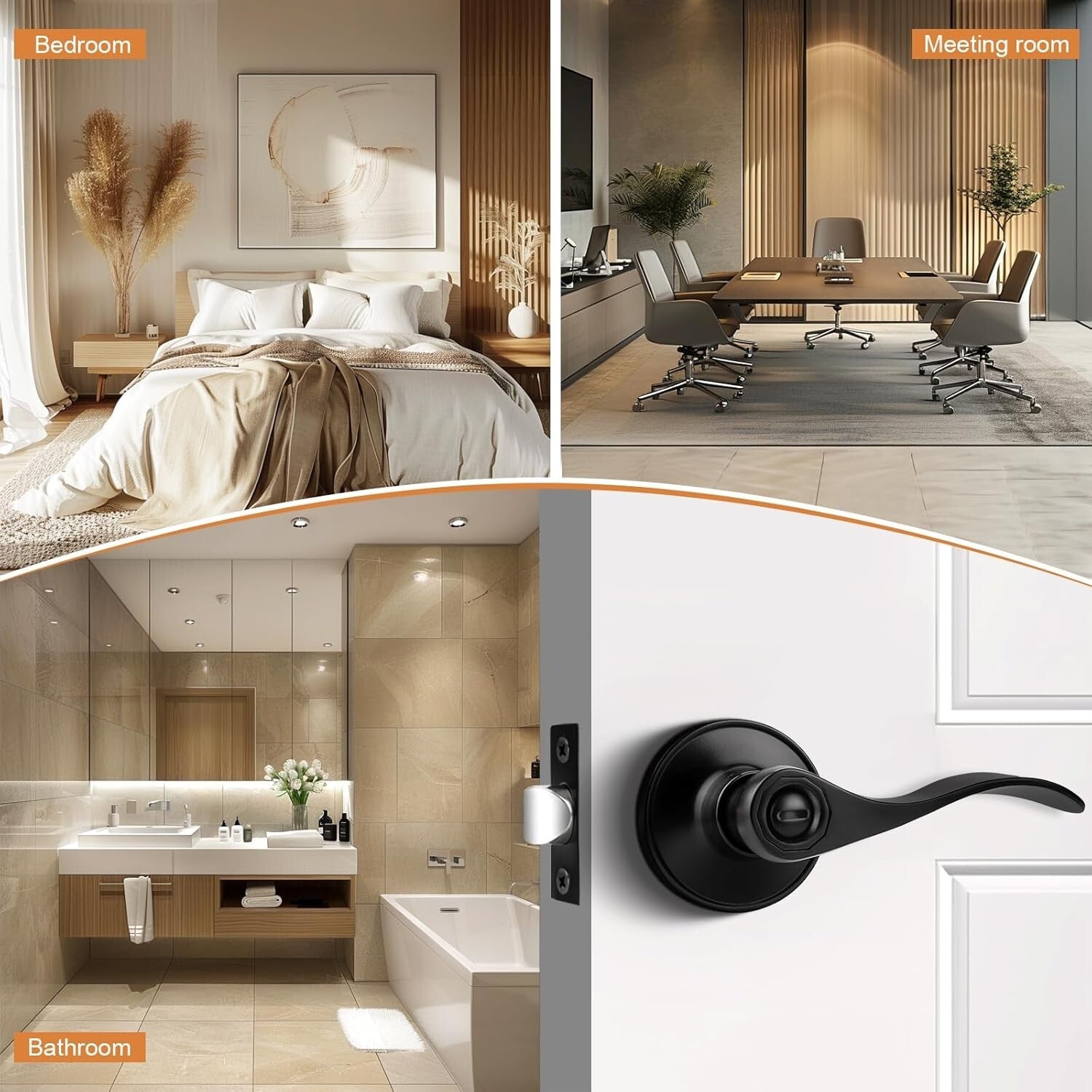 Elegant Matte Black Wave Style Door Levers - Privacy 6 Pack Interior Handles