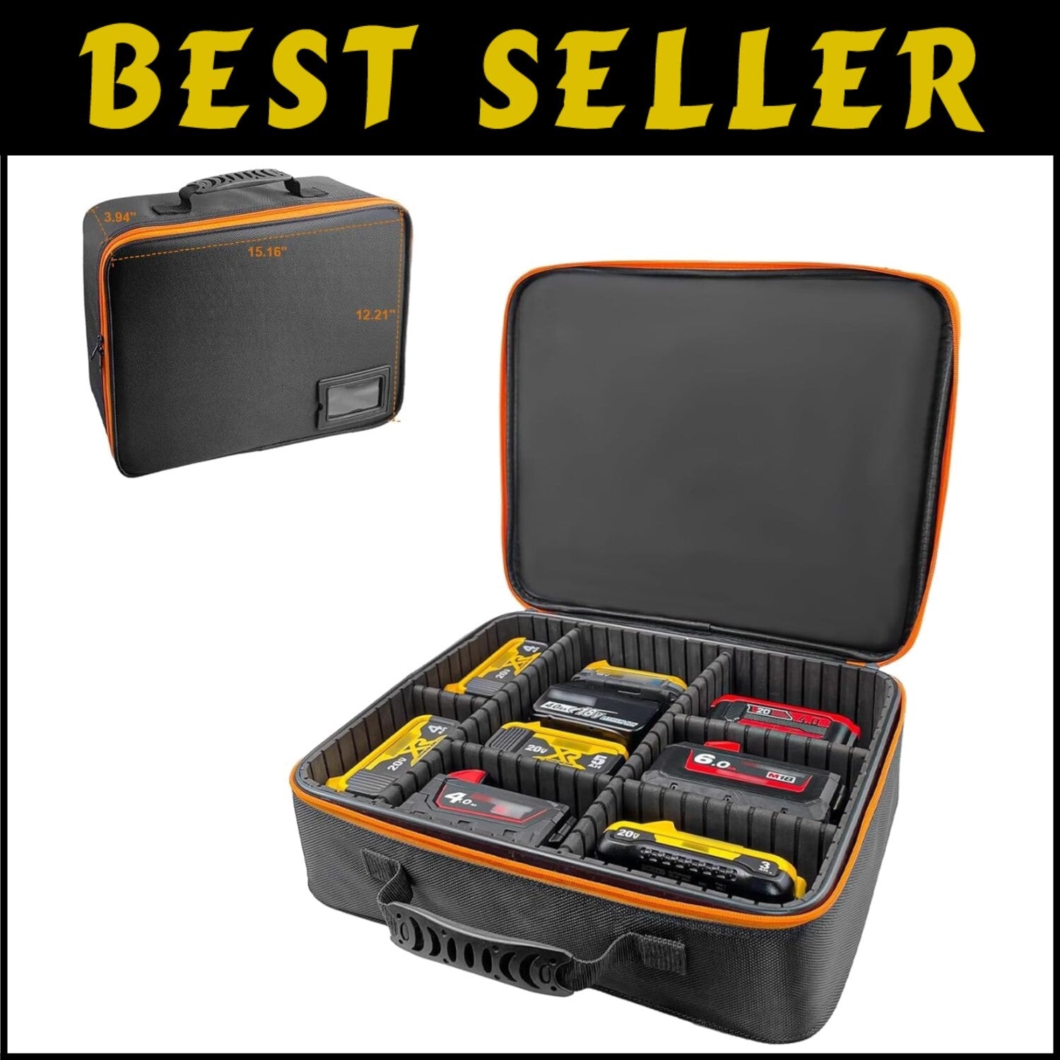 Heavy-Duty XL Tool Battery Storage Bag - Fits Dewalt/Milwaukee/Makita Batteries