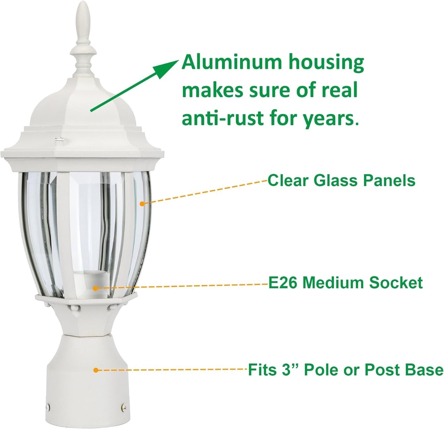 Classic Outdoor Post Lighting Fixture - Shock Resistant, Waterproof, 2-Pack