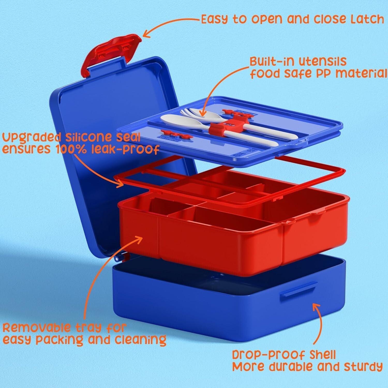 Leak-Proof 4-Compartment Kids Bento Box & Insulated Water Bottle for School Fun