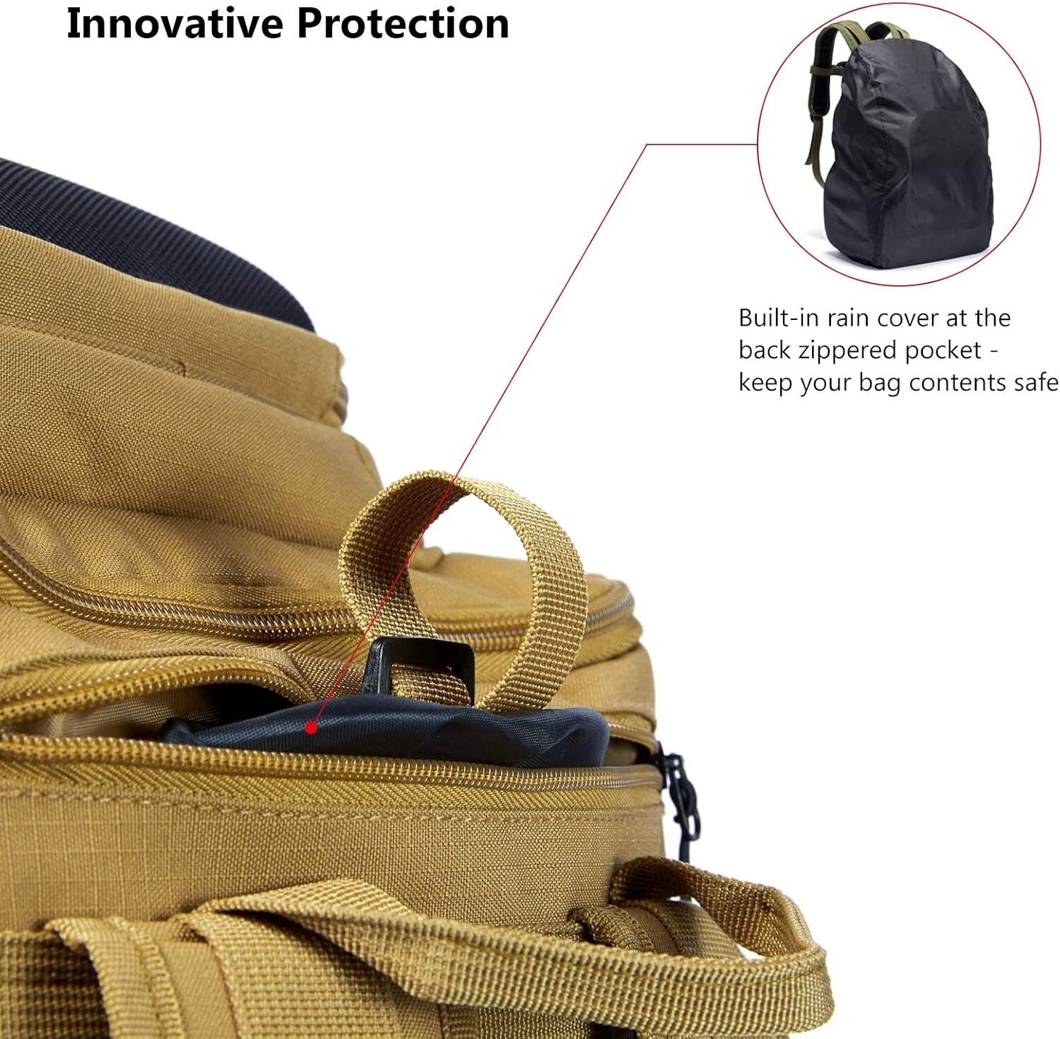 Tactical Fishing Backpack with Rod Holder, Rain Cover & Ergonomic Design