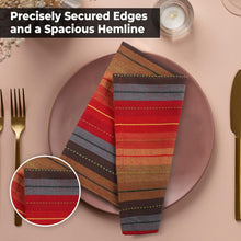 Load image into Gallery viewer, Red Multi Color Striped Napkin Set - 12 Premium Cotton Dinner Napkins 20x20