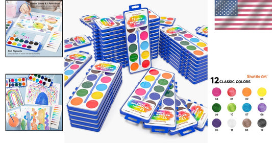 Economical 60 Pack Watercolor Paint Set with Brushes - Matte Finish & Reusable