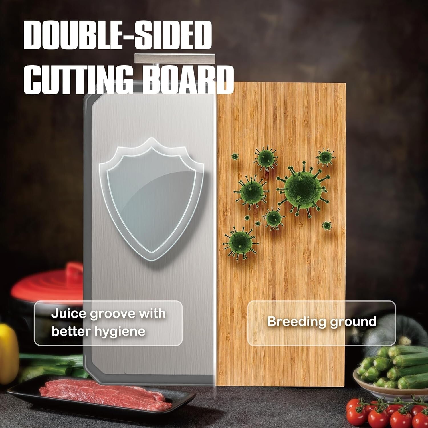 Durable Stainless Steel Cutting Board with Built-in Handle - Large & Lightweight
