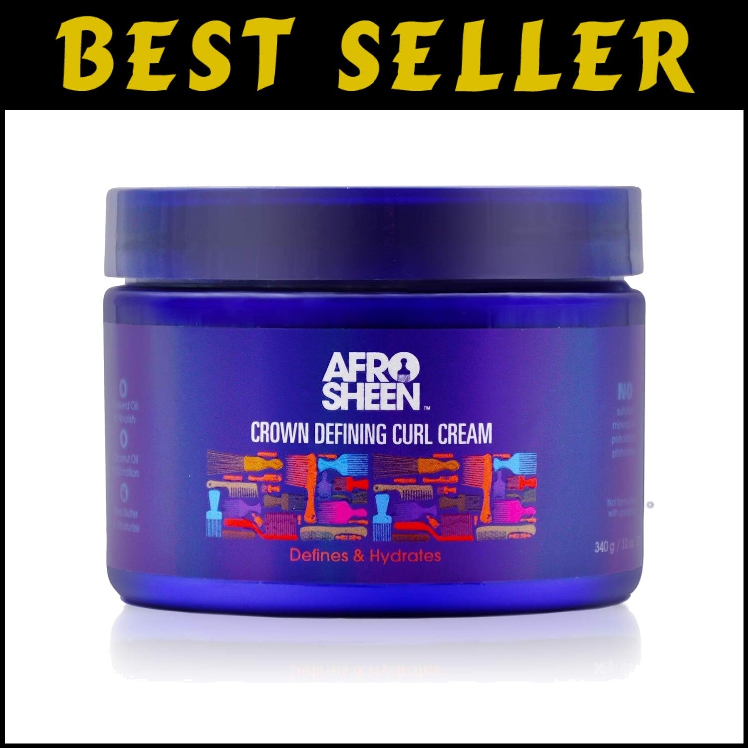 Hydrating Crown Curl Cream, 12 Oz - Shea Butter & Coconut Oil for Defined Curls