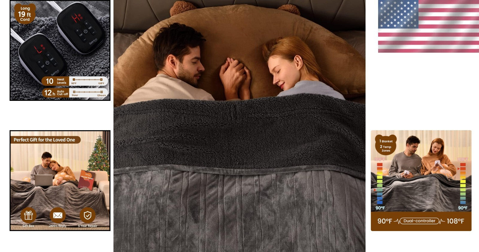 King Size Heated Blanket 100"x90" - Dual Controller with 10 Heating Levels