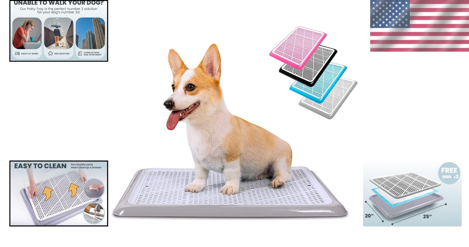 Removable Mesh Dog Potty Tray - 25''x20'' Indoor Pee Pad Holder for Small Dogs