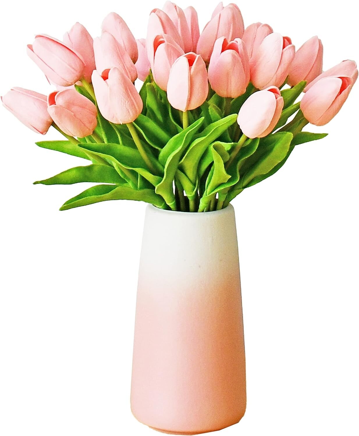 Realistic 28pcs Light Pink Tulips in Vase - Wedding, Home & Office Decorations