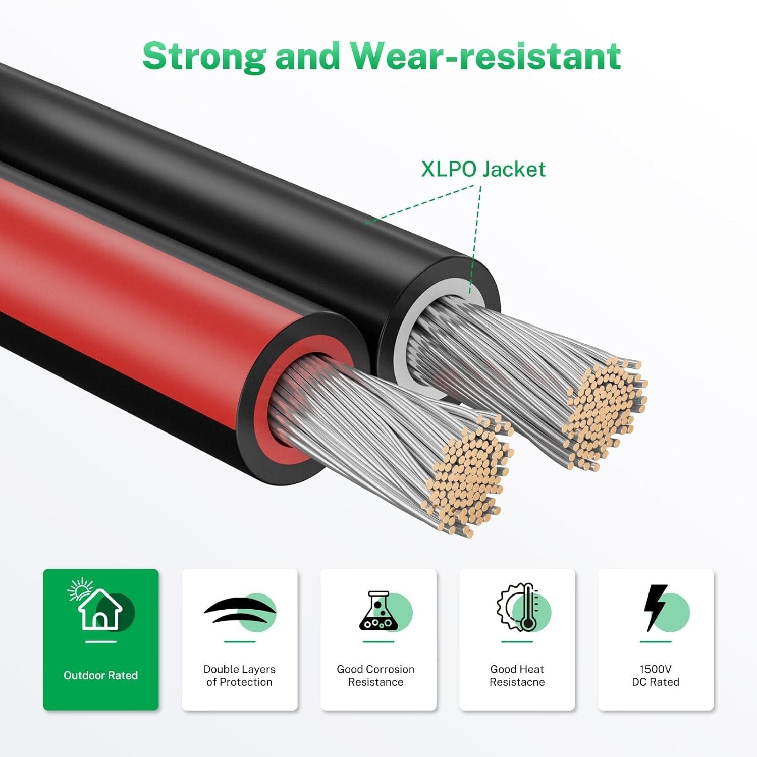 Versatile 10 AWG Solar Cable Pair - 164ft Tinned Copper Extension for Panels