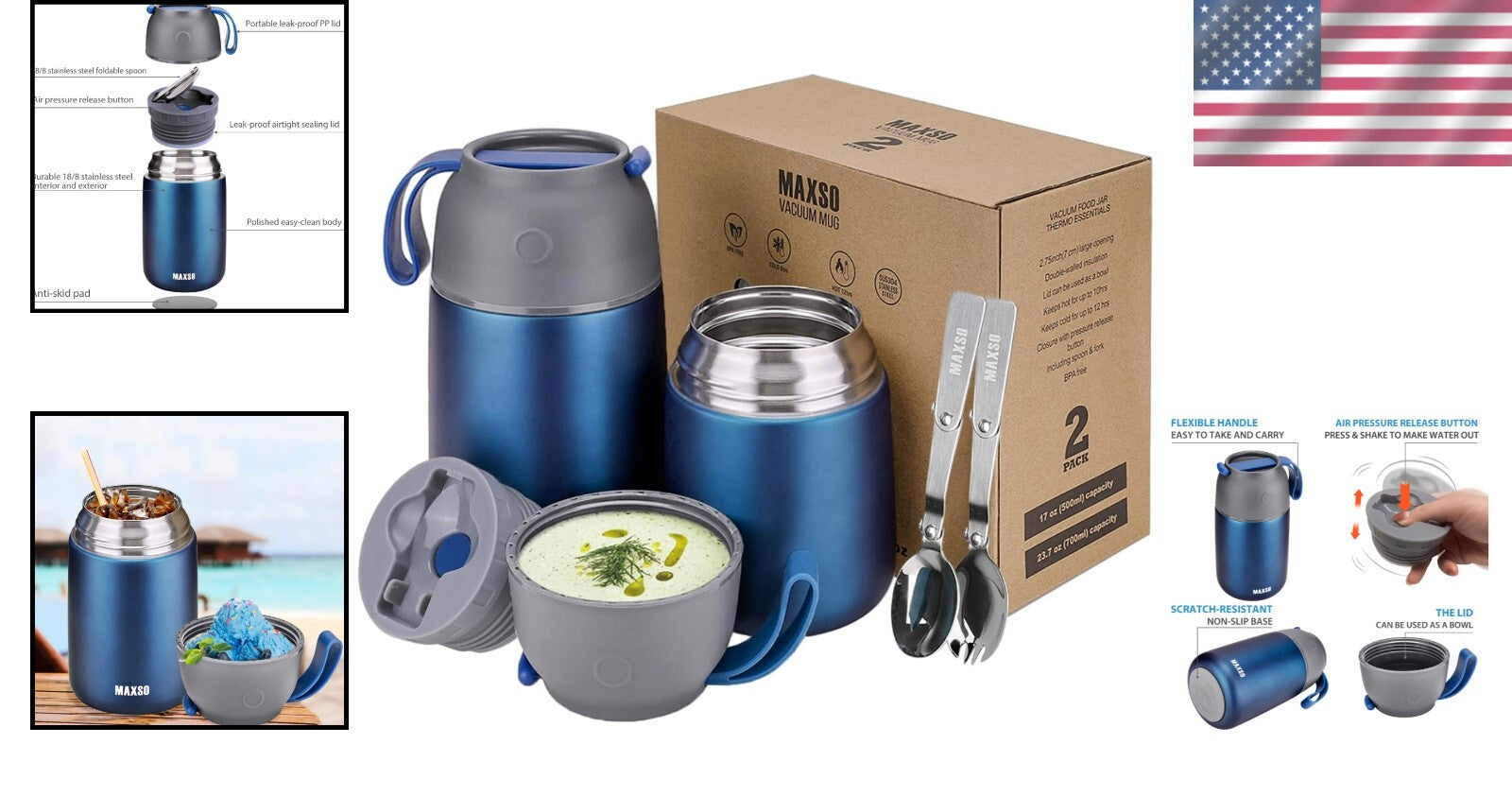 Stainless Steel Vacuum Food Jars - Keep Meals Hot & Cold for 24 Hours