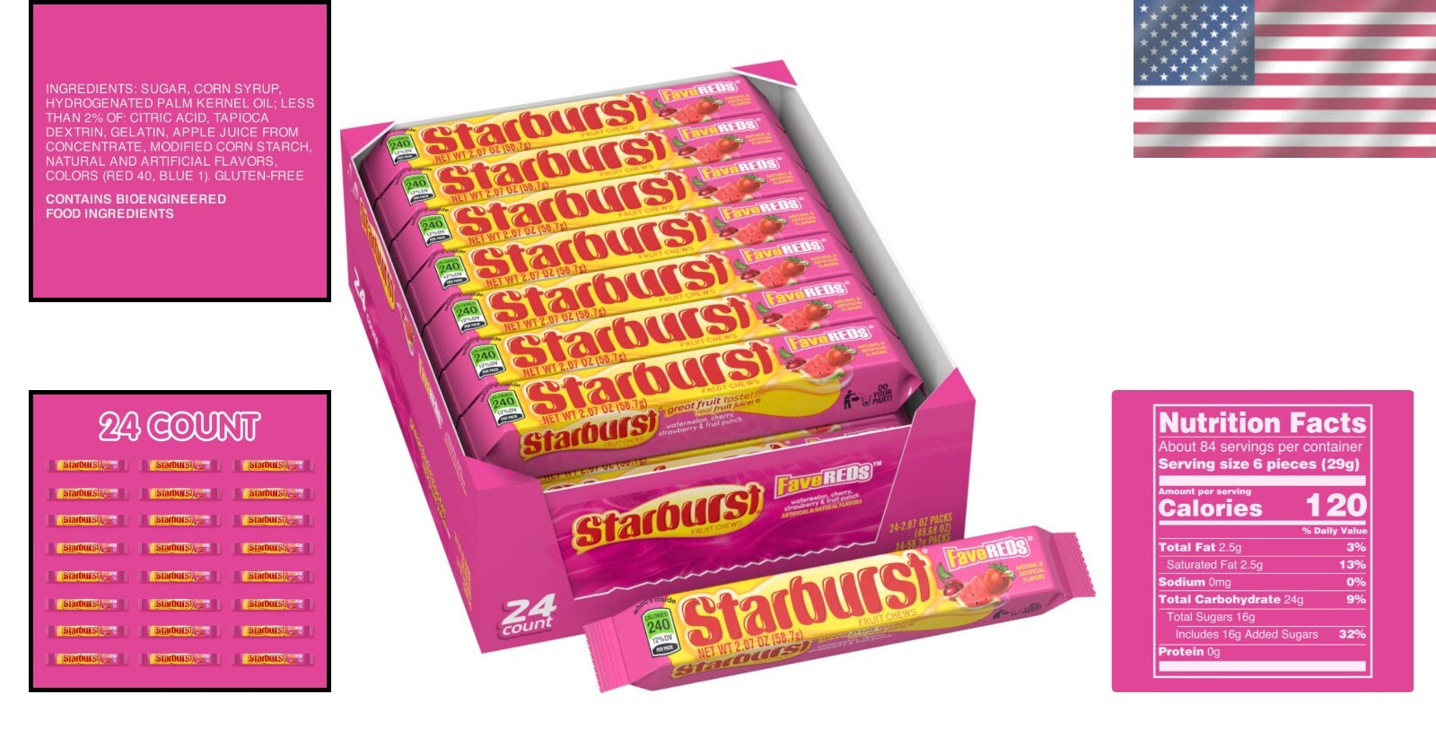 Bulk Pack FaveREDS Chewy Candy - Perfect Party and Sharing Delight, 24 Packs