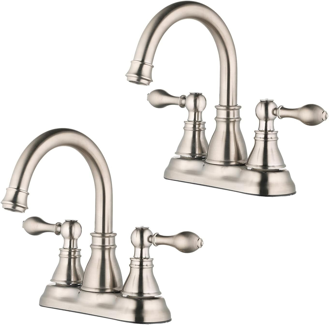 Elegant 2 Handle Brushed Nickel Bathroom Faucet with 360° Swivel & Pop Up Drain