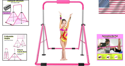 Foldable Kids Gymnastics Bar, Adjustable 35-51” with Safety Pad - Perfect Gift