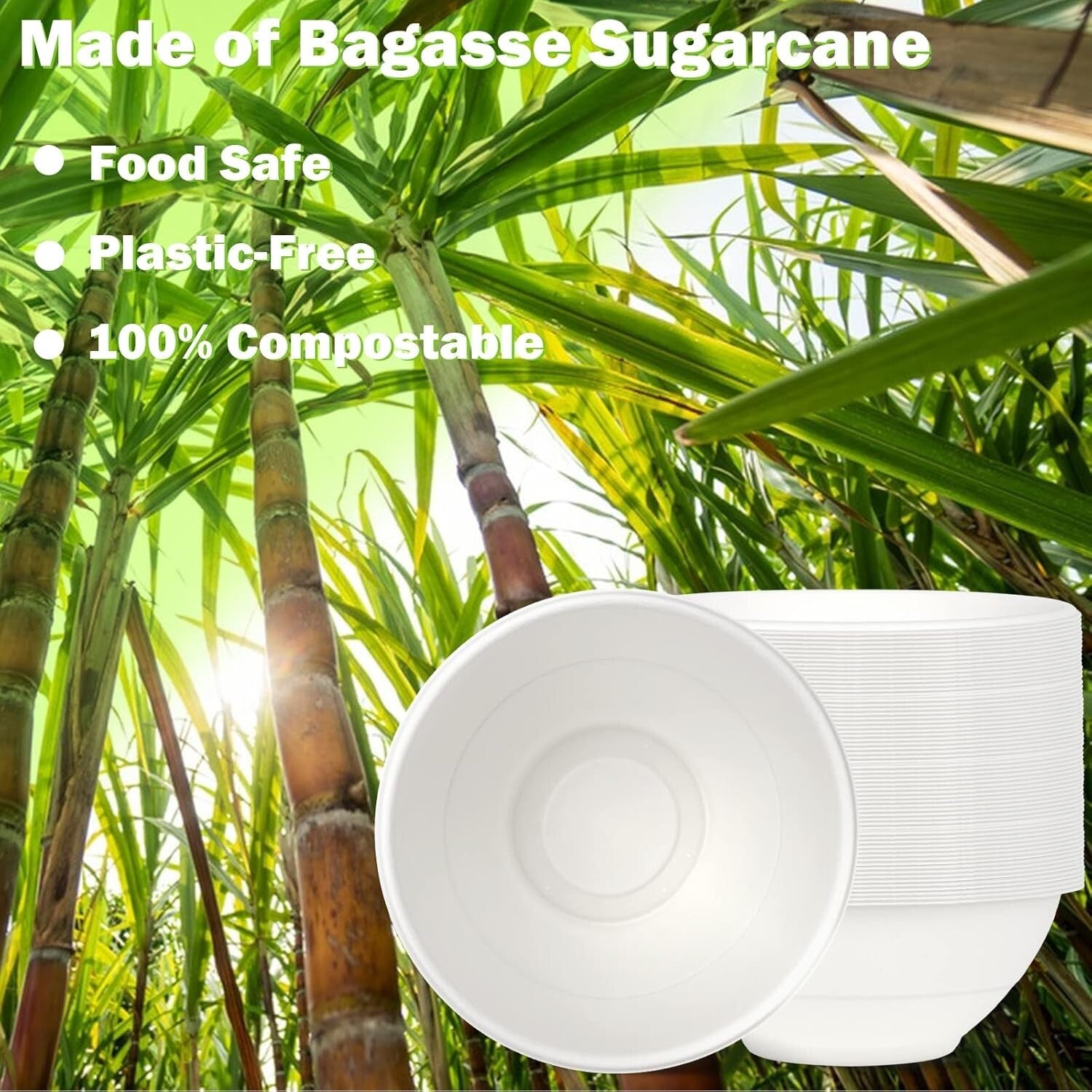 Eco-Friendly 40oz Sugarcane Bowls - 100 Pack Biodegradable Disposable Dining