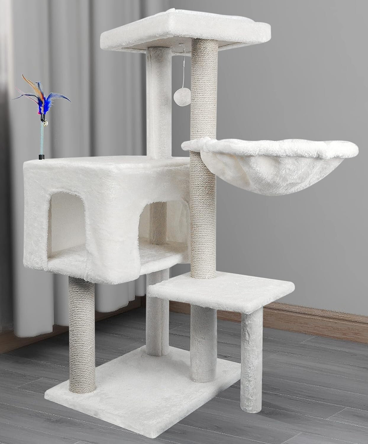 Cozy Condo Cat Tree with Jute Scratching Posts & Hammock - Indoor Use, Beige