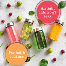 Load image into Gallery viewer, Reusable 10 oz Glass Bottles with Stainless Steel Lids - 4 Pack Privacy &amp; Style
