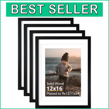 Load image into Gallery viewer, Set of 4 Elegant Solid Wood 12x16 Picture Frames - Lightweight Black Design
