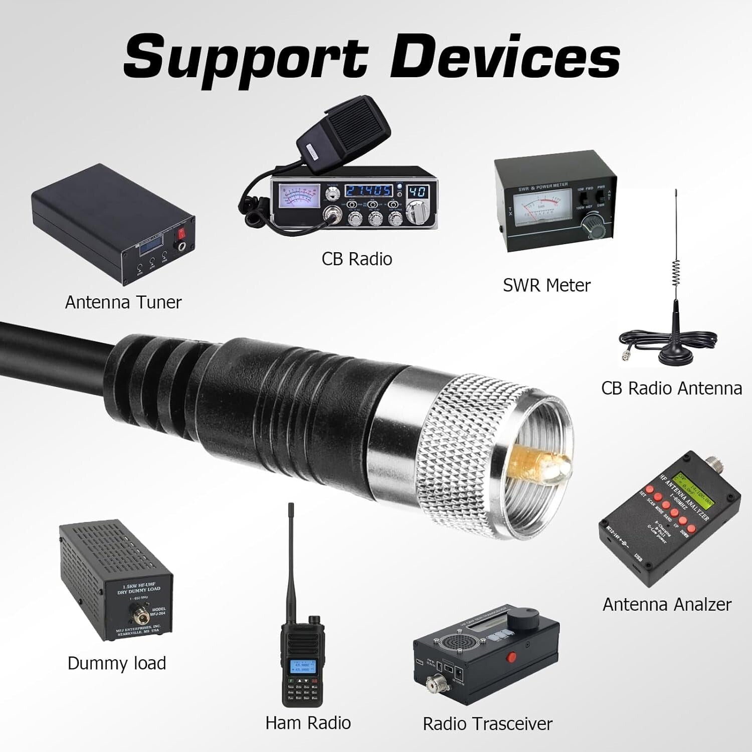 100 ft RG8X Low Loss Coaxial Cable with UHF PL259 Male Connectors for HAM Radio