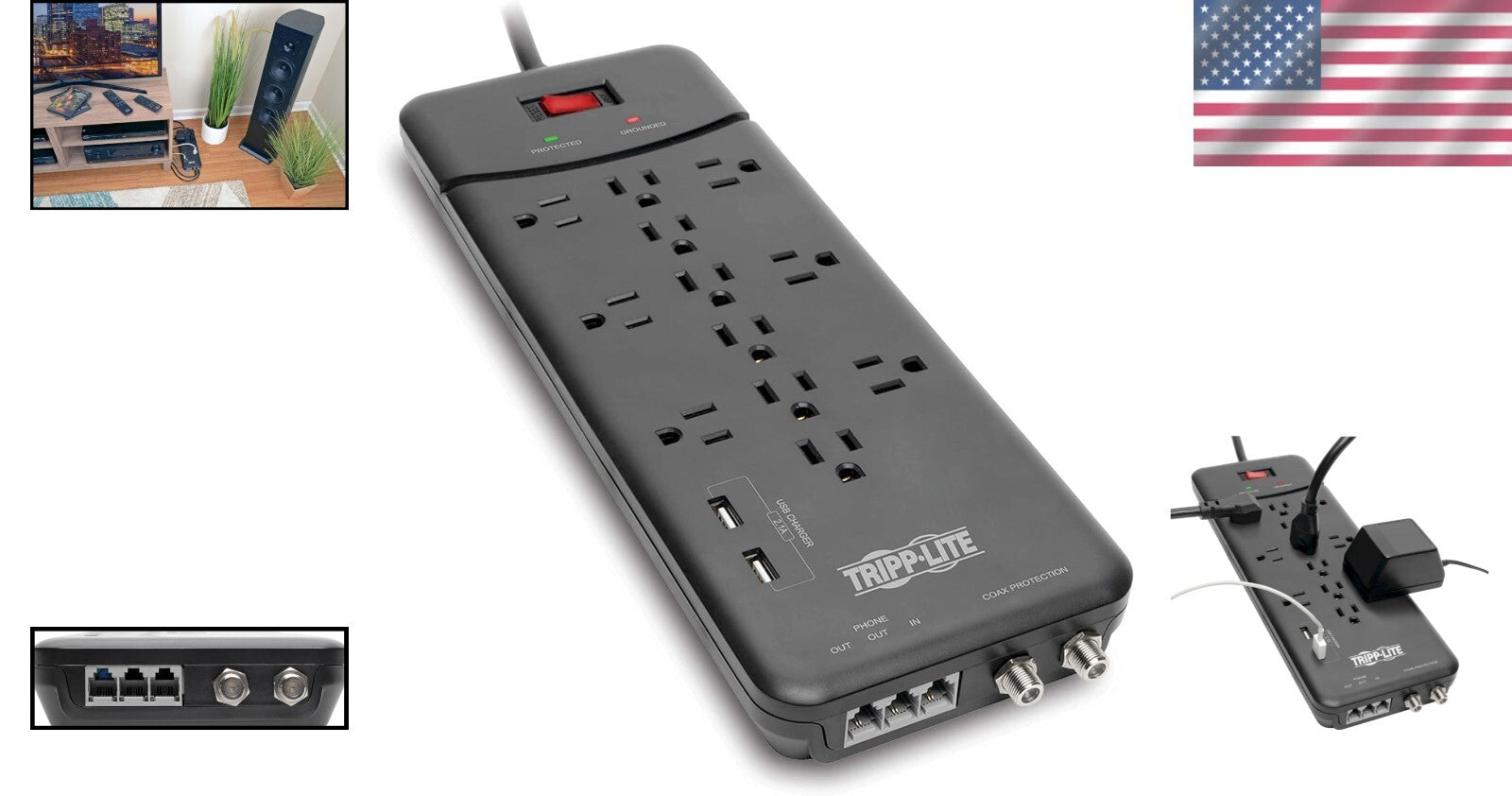 8ft Surge Protection Power Strip with Tel/Modem Protection & Lifetime Warranty