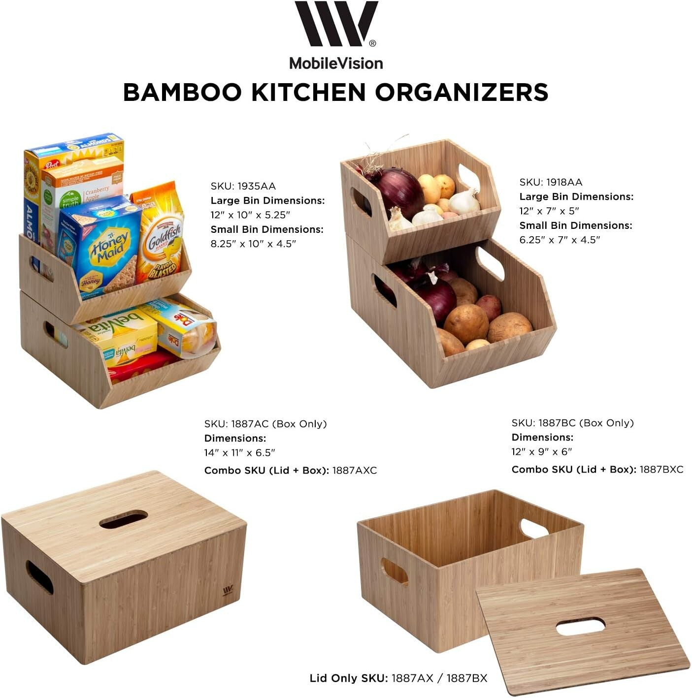 Compact Bamboo Storage Bins Set - Ideal for Efficient Kitchen Organization