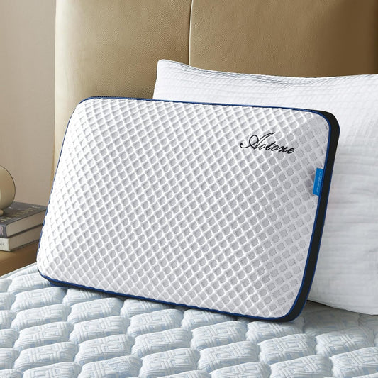 Breathable Flat Pillow for Sleep - Soft Gel Memory Foam, 23.5x15.5x3.1 Inches