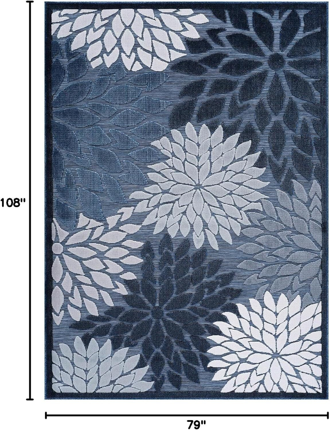 Stain Resistant Navy Blue Floral Area Rug 6x9 for Indoor & Outdoor Elegance