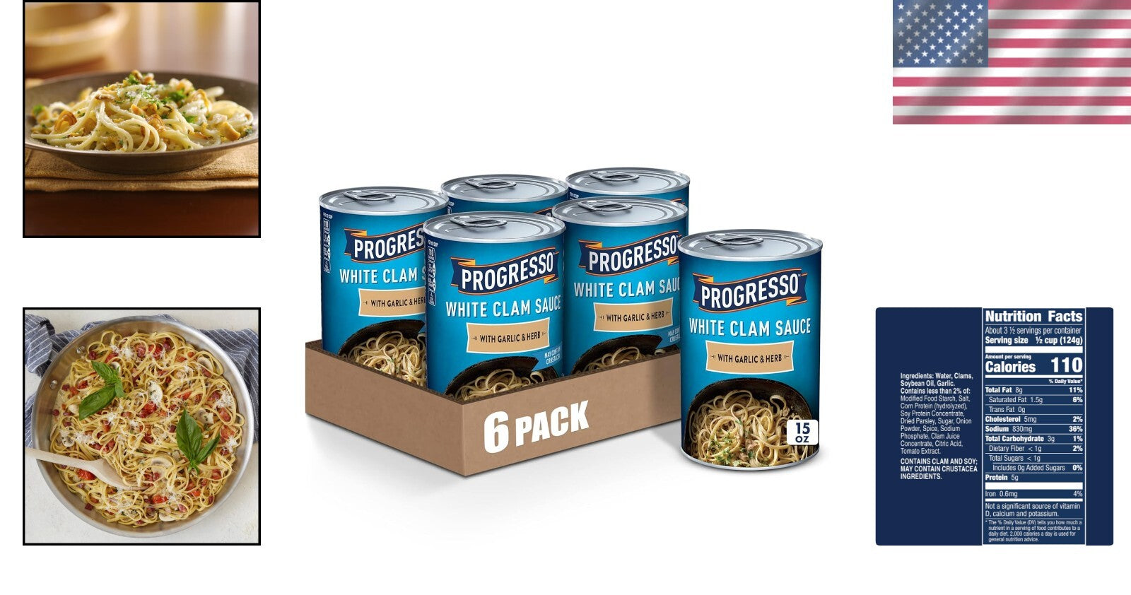 Authentic Italian Garlic & Herb Clam Sauce - 15 oz Pack of 6 for Gourmet Meals