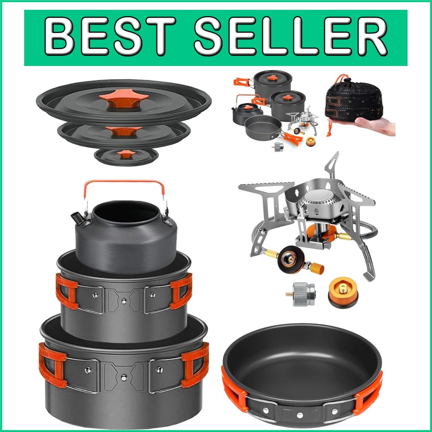 10-Piece Lightweight Camping Cookware Set with Foldable Stove for Outdoor Chefs