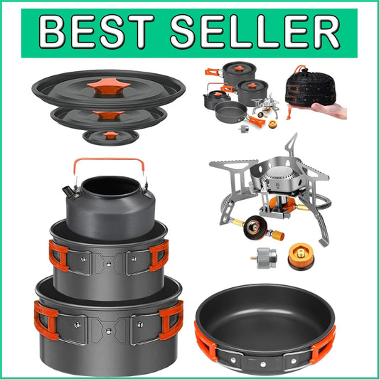 10-Piece Lightweight Camping Cookware Set with Foldable Stove for Outdoor Chefs