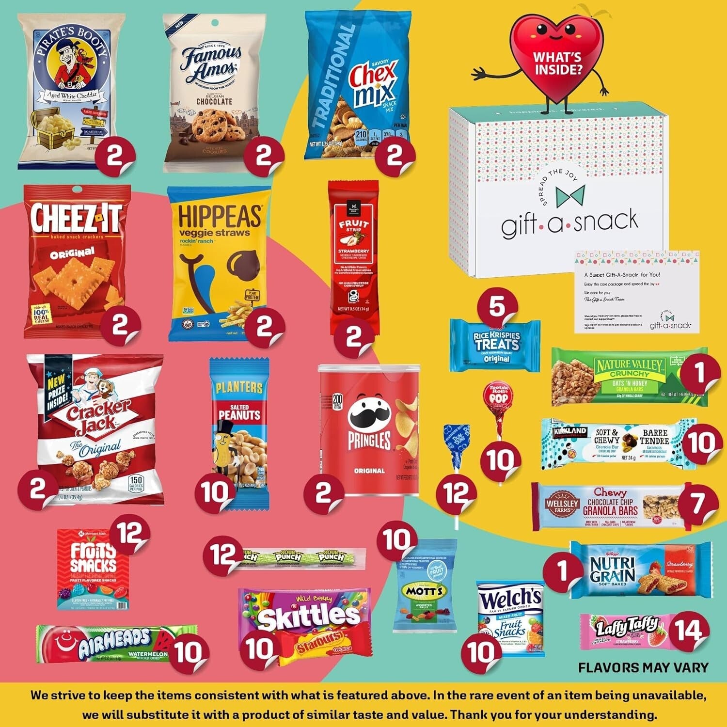 Deluxe Snack Box Care Package with Greeting Card - 150 Sweet & Savory Treats