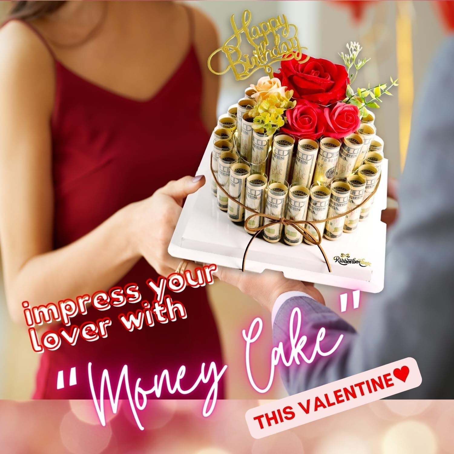 Elegant Flower Money Cake Gift Box with LED Lights - Unique Surprise for Any ...