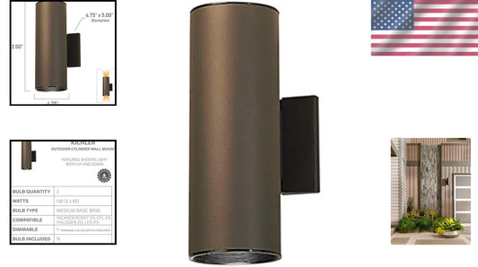 Stylish 12" Outdoor Cylinder Wall Sconce - Up/Down Light in Bronze Finish