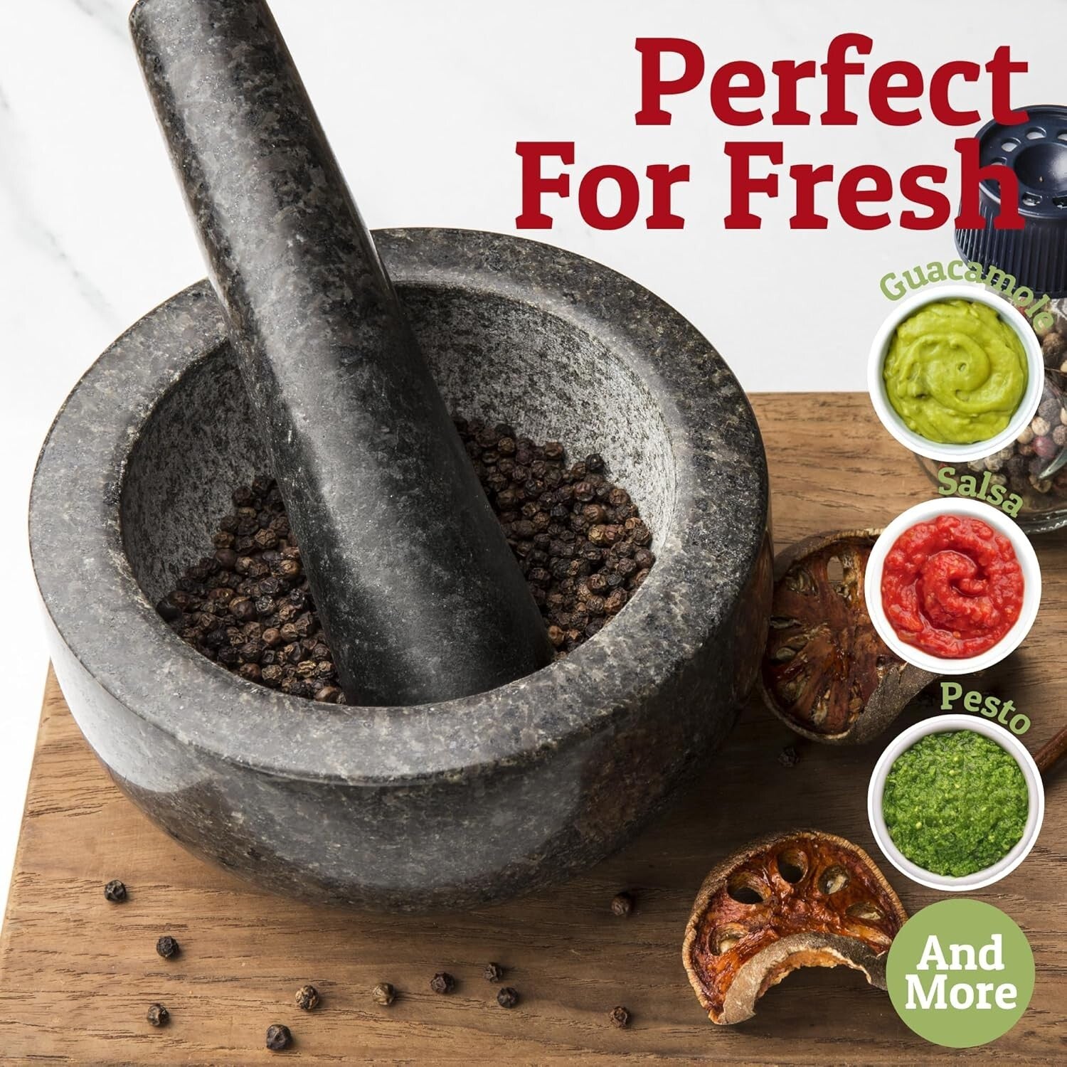 Elegant Heavy-Duty Mortar and Pestle Set - Handmade Granite for Flavorful Dishes