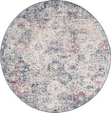 Load image into Gallery viewer, 4' Round Navy/Teal Boho Floral Medallion Rug - Stain Resistant &amp; Non-Shedding