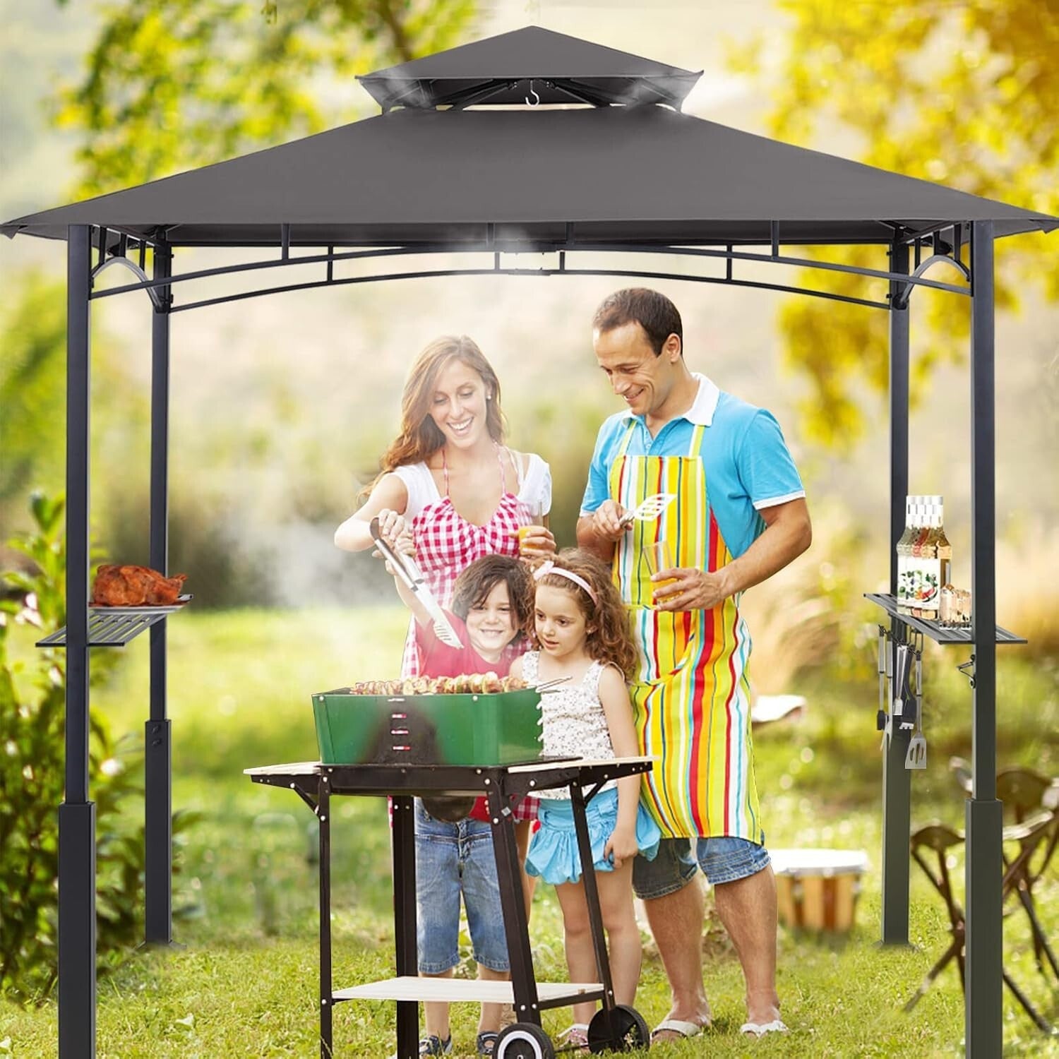 Durable 8x5 Grill Canopy Shelter with LED Light for Stylish Outdoor Cooking