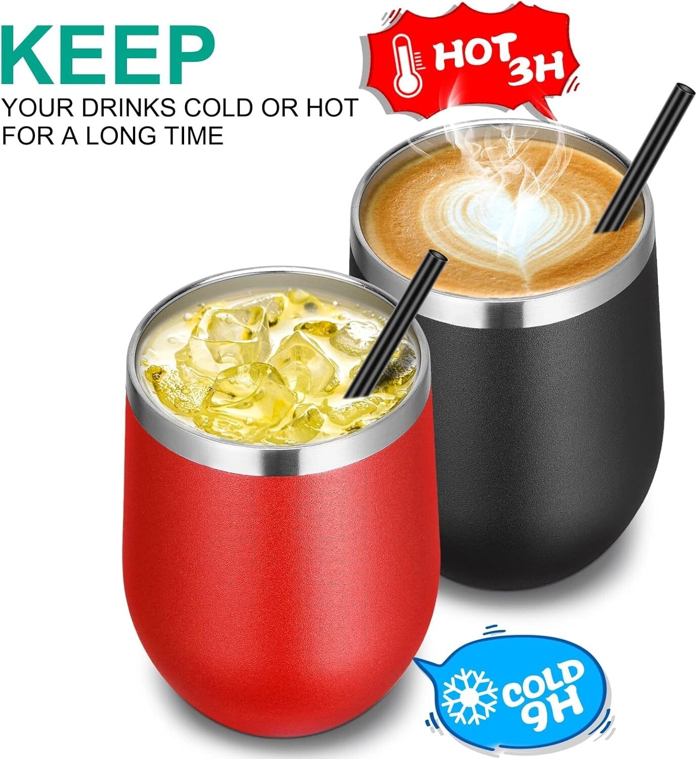 12oz Double Wall Vacuum Insulated Tumblers - Perfect for Wine & Coffee Lovers