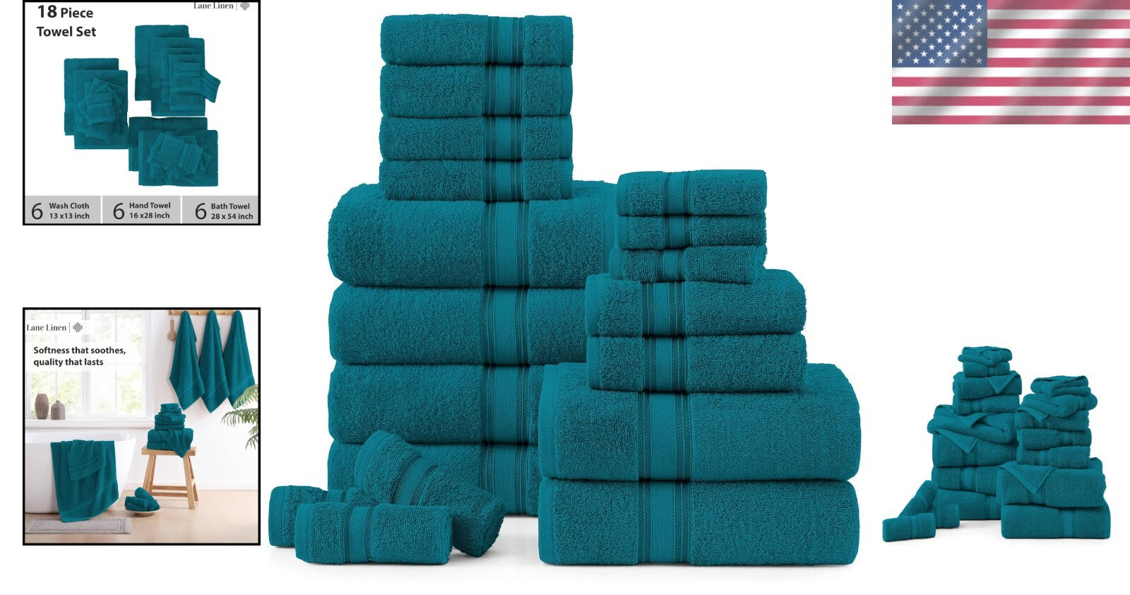 18-Pack Hotel Spa Quality Bath Towels - Super Soft, Fast Drying, Cotton Luxury