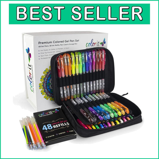 Deluxe 96-Piece Glitter Gel Pen Set with 48 Refills – Perfect for Adult Coloring