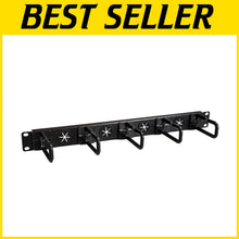Load image into Gallery viewer, Efficient 1U 19" Cable Organizer: Rack Mount with D-Ring Hooks &amp; Pass-Through
