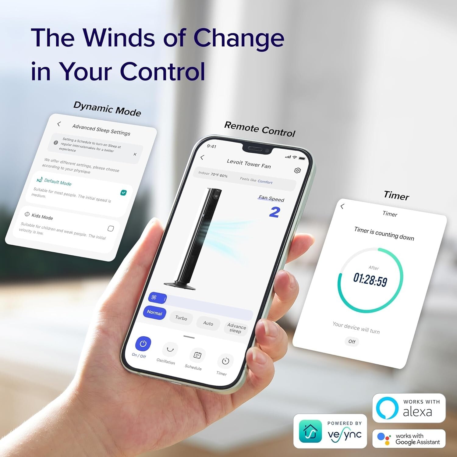 26ft/s Smart Tower Fan - Wi-Fi Enabled with Remote Control & App Integration