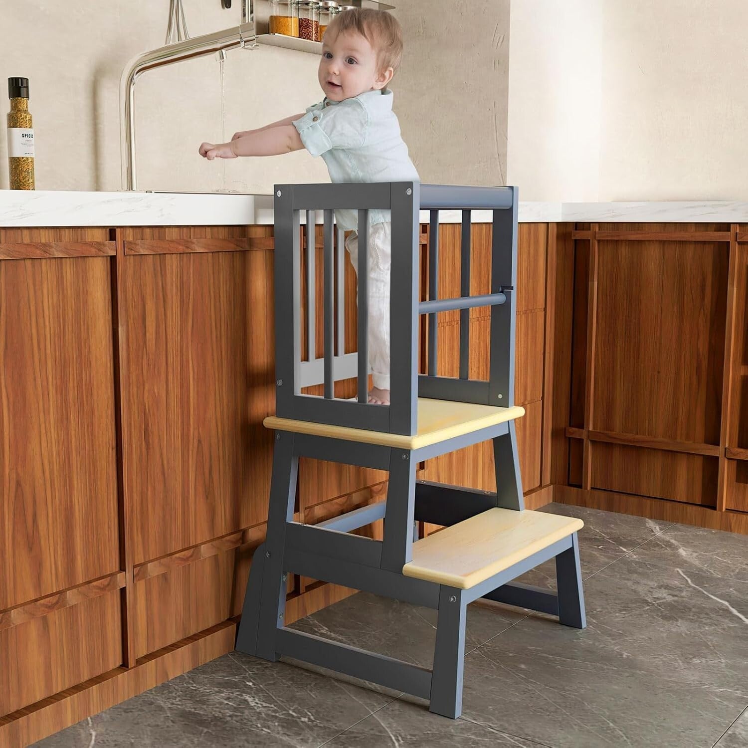 Child-Friendly Kitchen Stool with Non-Toxic Safety Features - 2025 Gray Design