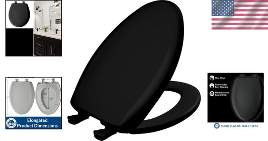 Elongated Slow Close Toilet Seat in Black - Durable Plastic with Whisper Close