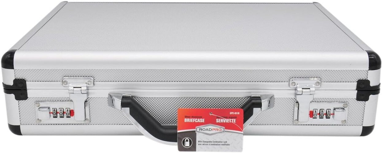 Durable Silver Aluminum Briefcase - 17.5" Medium Size with Locking System