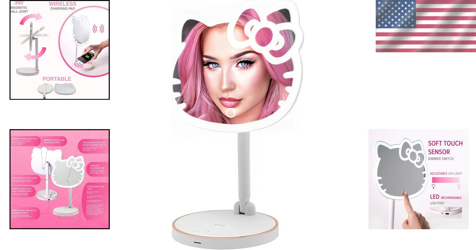 Adorable Hello Kitty Touch Sensor Makeup Mirror with Adjustable LED Brightness