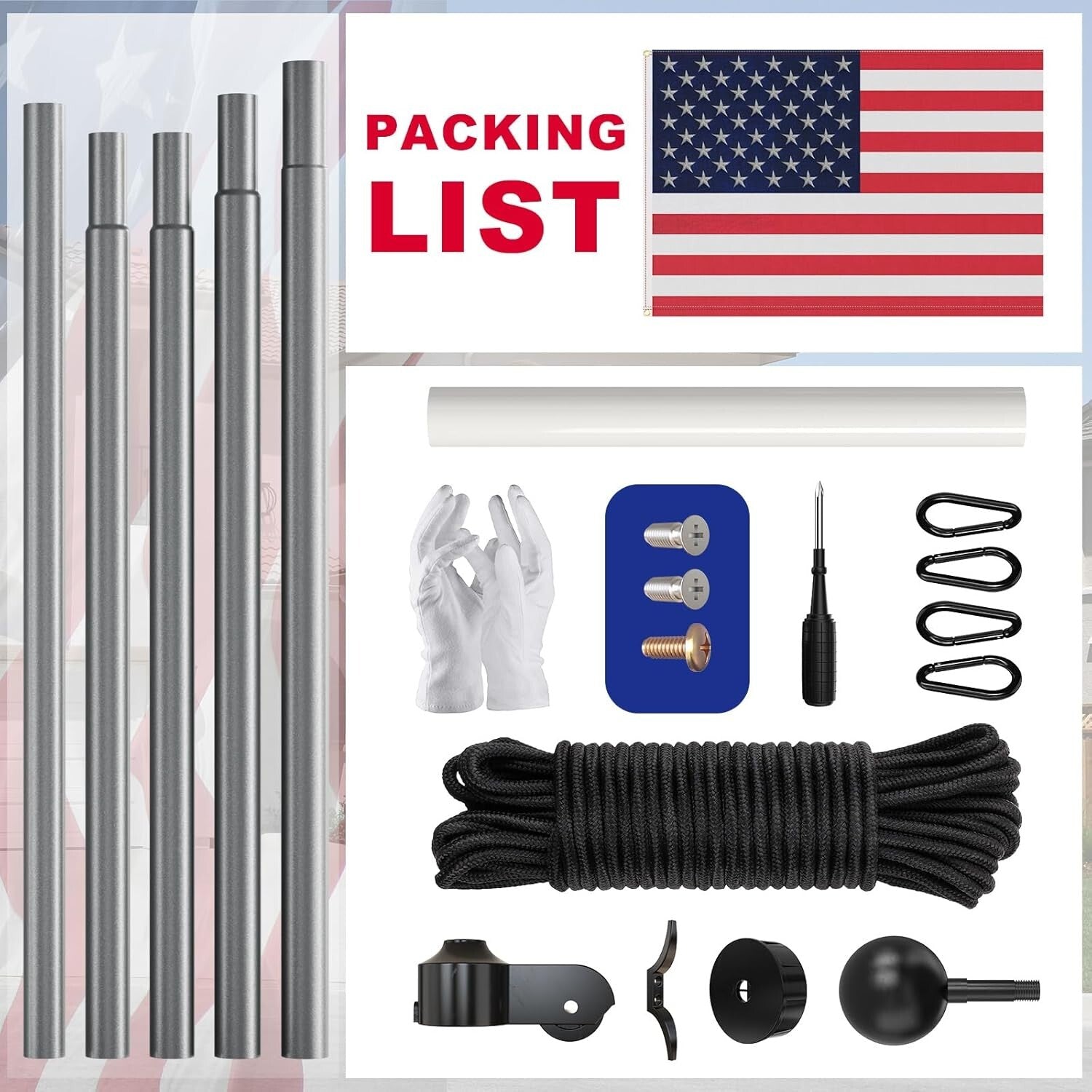 Commercial Grade 25FT Flag Pole Kit - 13 Gauge Aluminum with Embroidered Flag