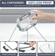 Load image into Gallery viewer, Rectangular Glass Meal Prep Containers Set - Leak Proof &amp; Dishwasher Safe