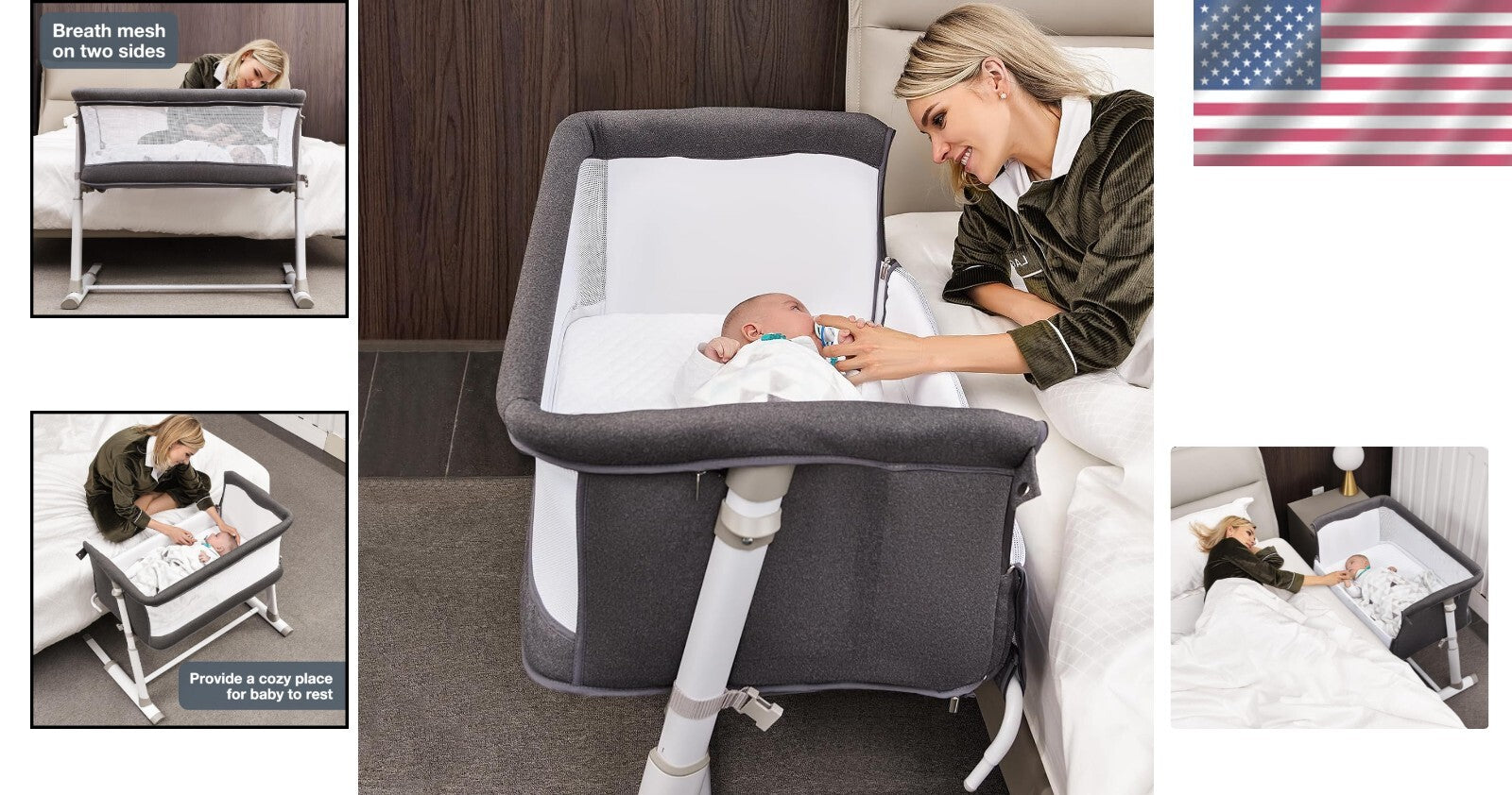 Portable Baby Bassinet with Machine Washable Cover - Easy Night Care Solution
