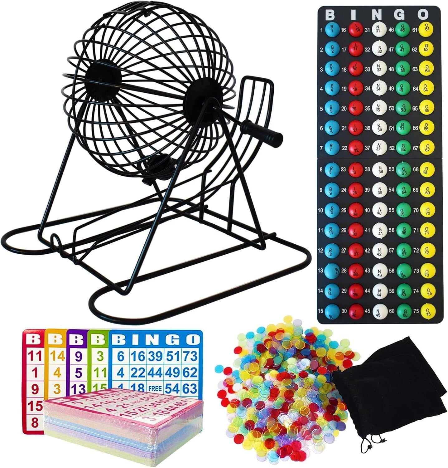 Complete Bingo Game Set - 11" Cage, 75 Balls, 500 Chips for Group Entertainment