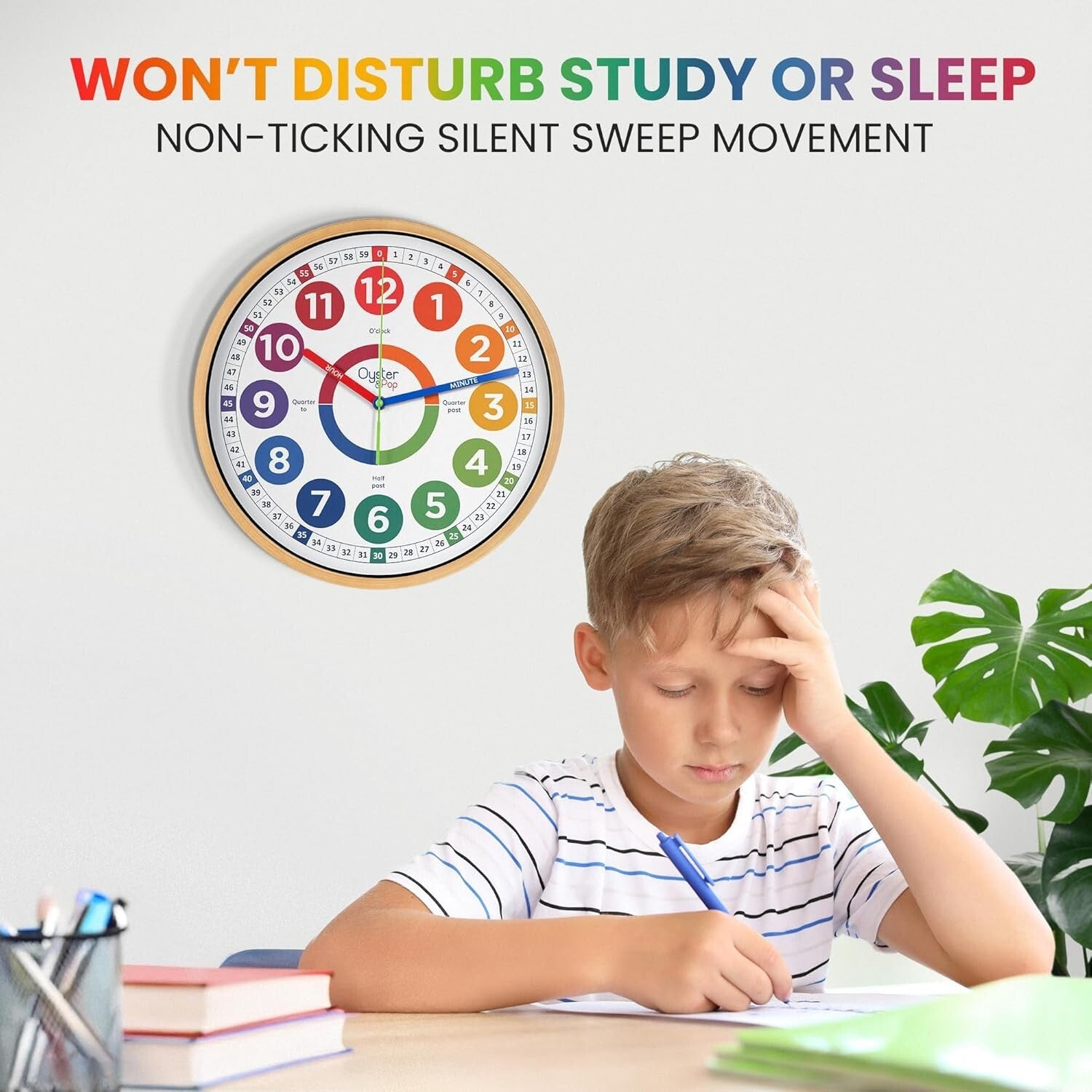 Kids 1 Inch Non-Ticking Learning Clock - Perfect for Classroom & Room Decor